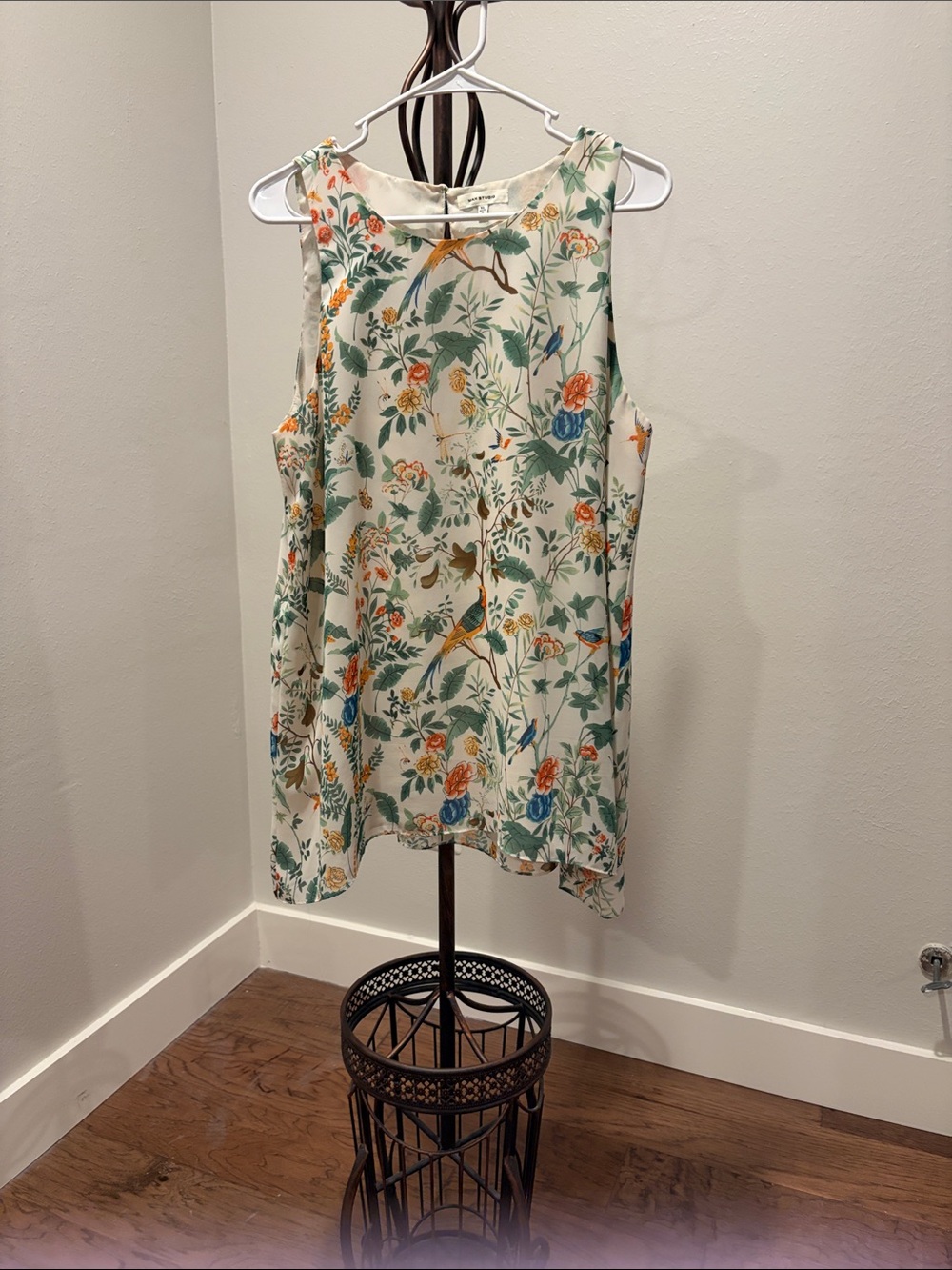 Max Studio Cream Floral Sleeveless Camisole with Green & Orange Accents